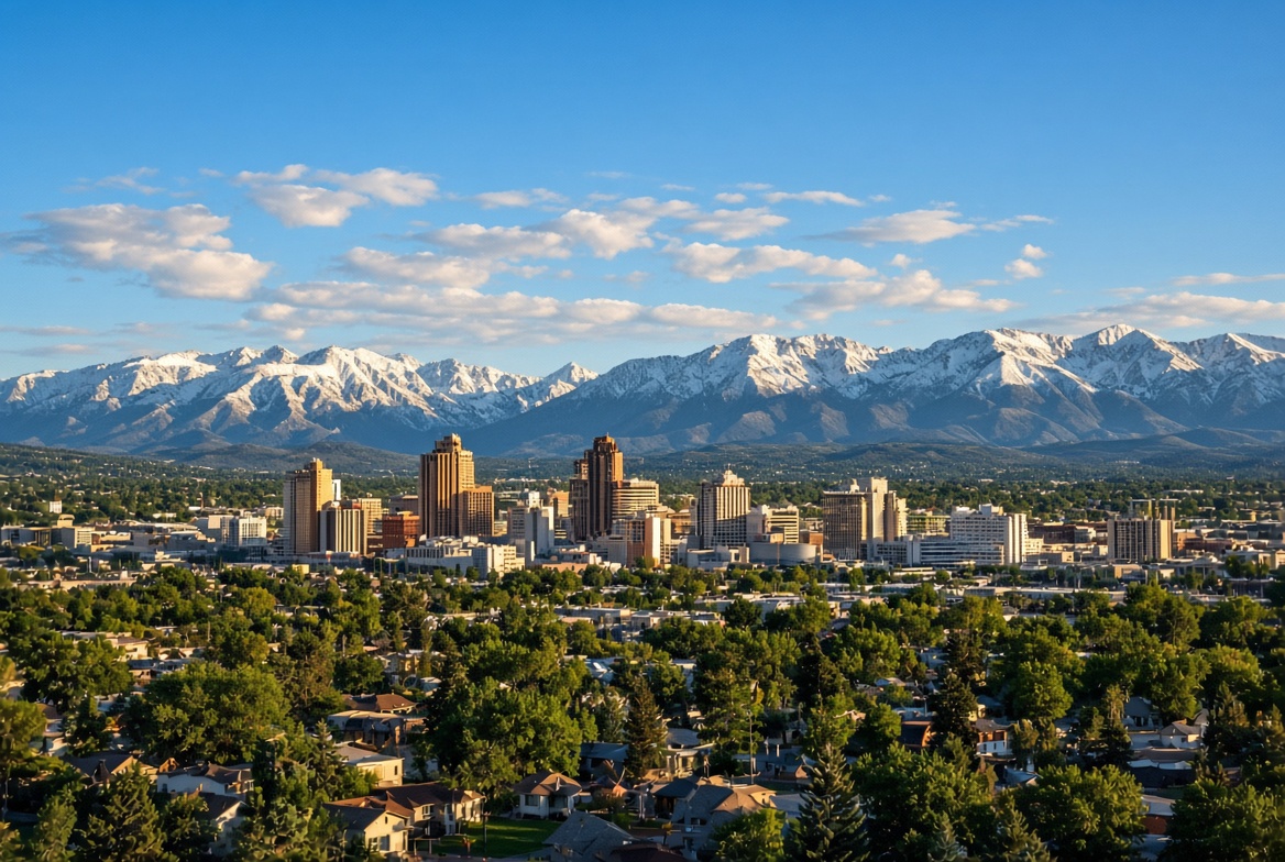 Reno-Sparks skyline with snow-capped mountains